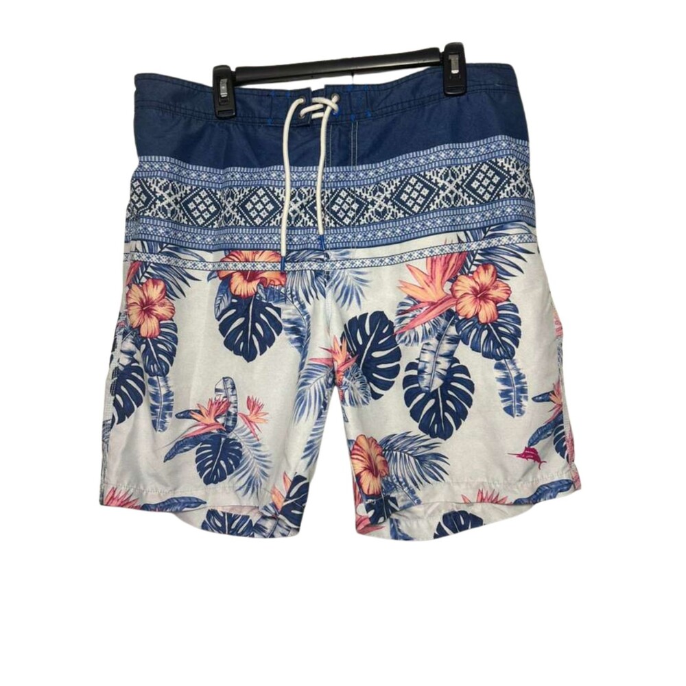 Tommy Bahama Floral Swim Shorts Men's XL White Hawaiian Trunks Surf
